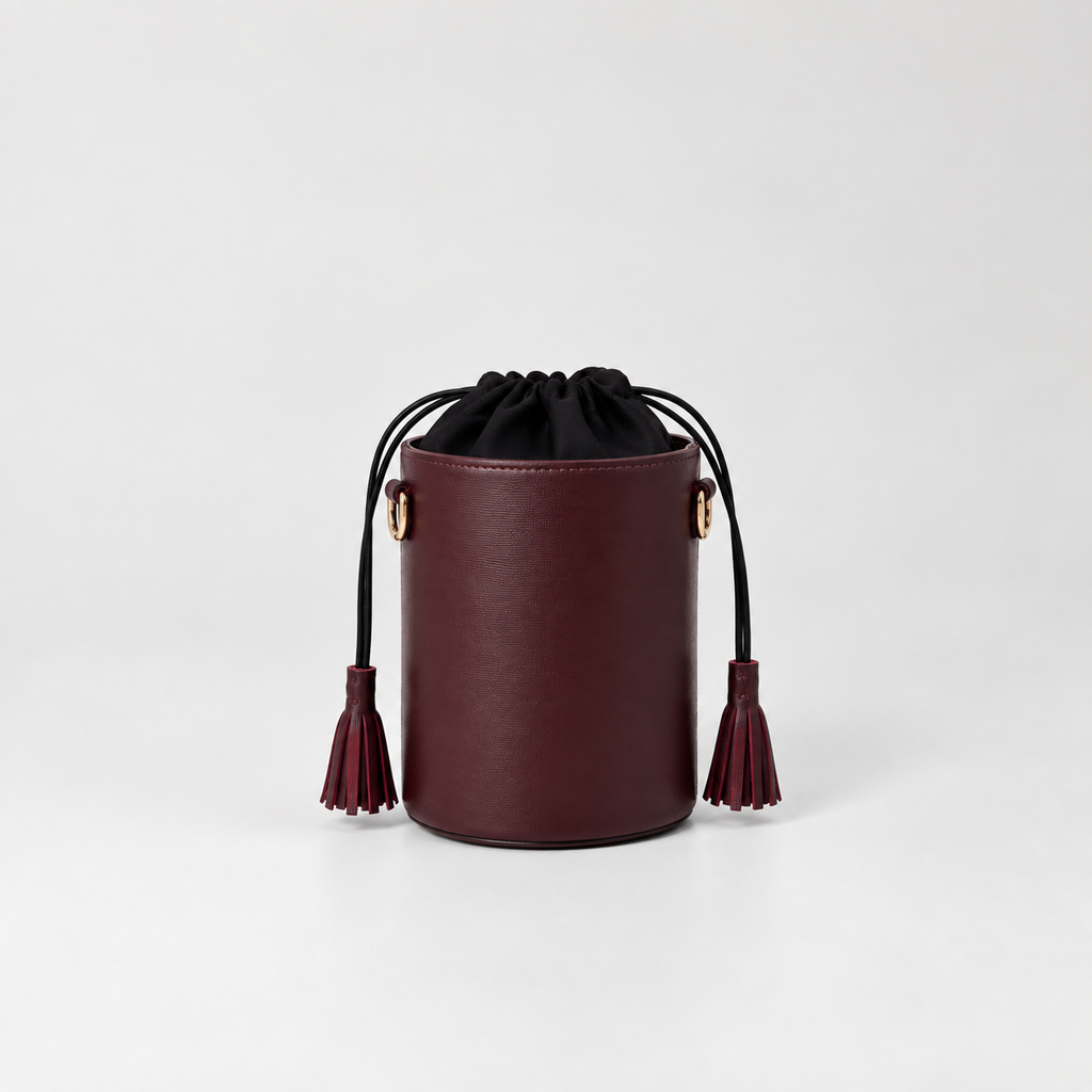 Burgundy leather bucket bag