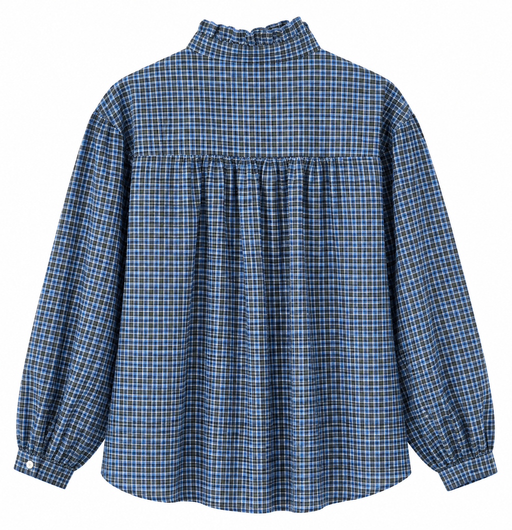 Checkquered  Shirt Blue Hearts Embroidery