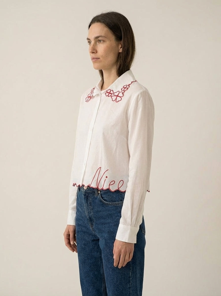 White Cropped Shirt "Nice"