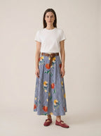 Stripped Navy & White Skirt with Flowers
