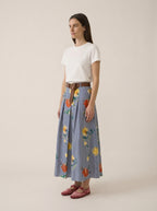 Stripped Navy & White Skirt with Flowers