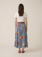 Stripped Navy & White Skirt with Flowers