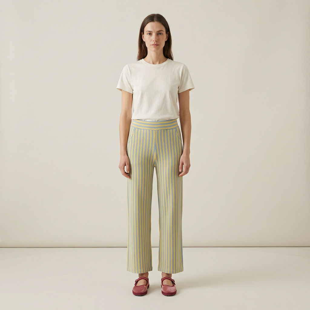 Blue Yellow Elastic Trousers