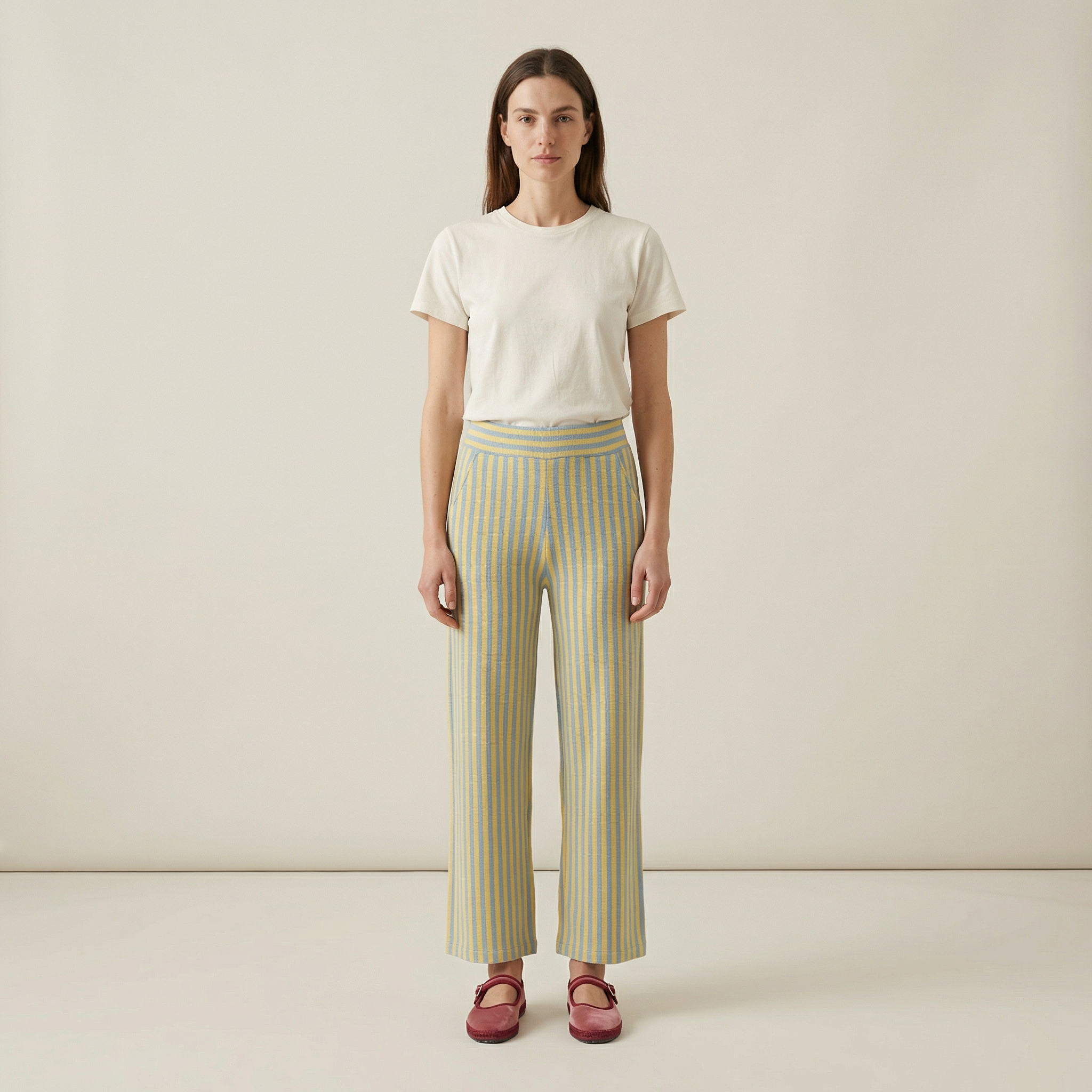 Blue Yellow Elastic Trousers