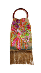 Beige Silk Luxury Handbag with gold fringe