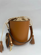 Tabac leather bucket bag - White lining