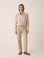 Beige Shirt with Embroidered Printed Flowers