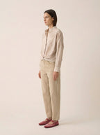 Beige Shirt with Embroidered Printed Flowers