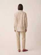 Beige Shirt with Embroidered Printed Flowers