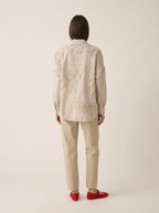 Beige Shirt with Embroidered Printed Flowers