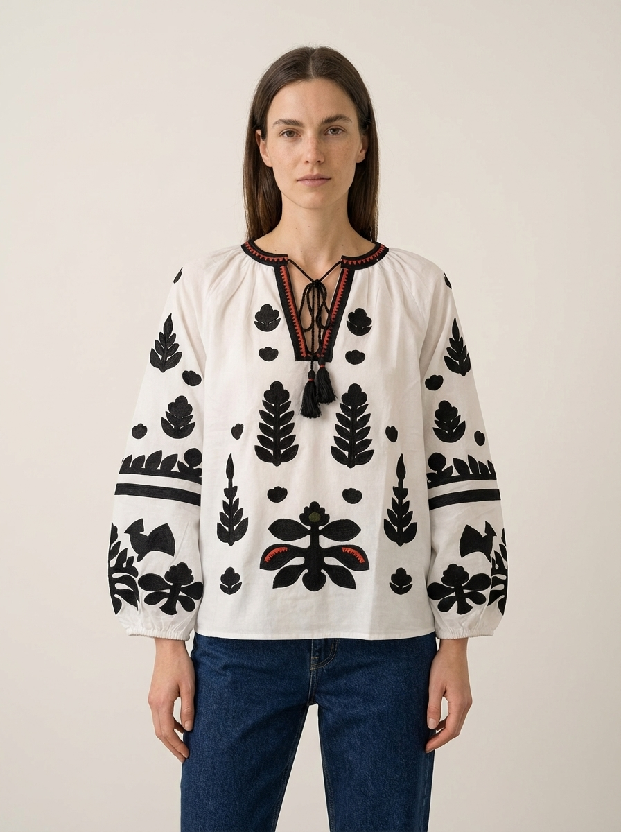 White Ethnic Shirt Black & White