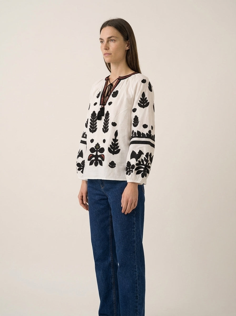 White Ethnic Shirt Black & White