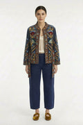 Gray Velvet Jacket with Hand Embroidered Flowers