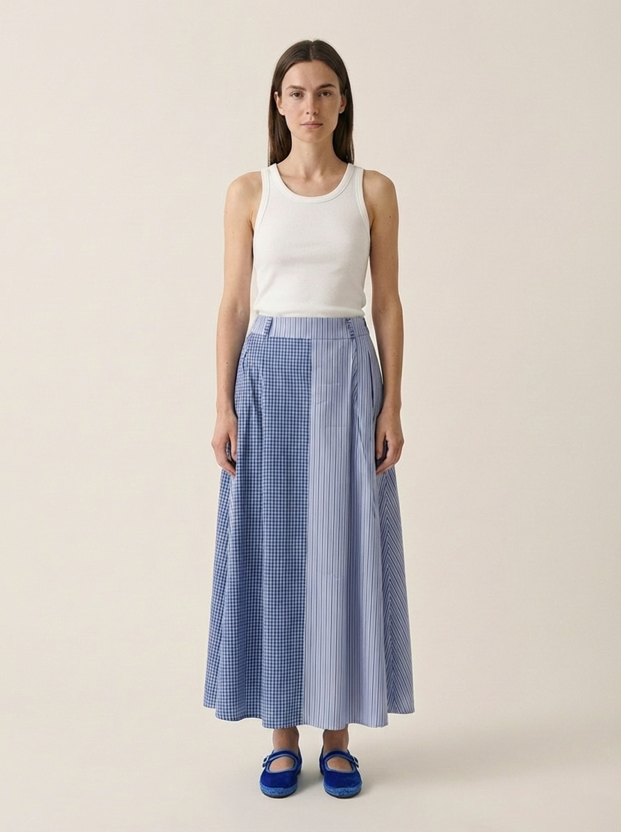 Stripped & chequered  baby blue skirt