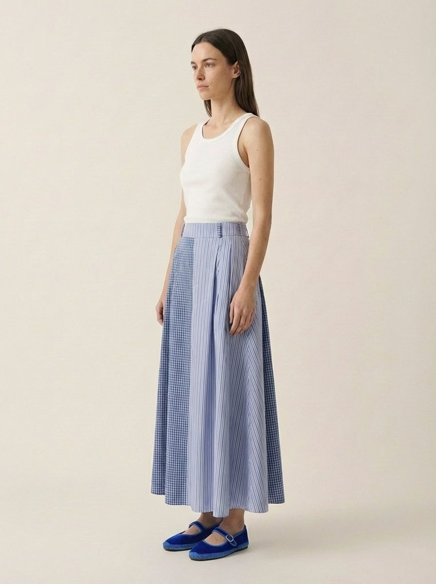 Stripped & chequered  baby blue skirt
