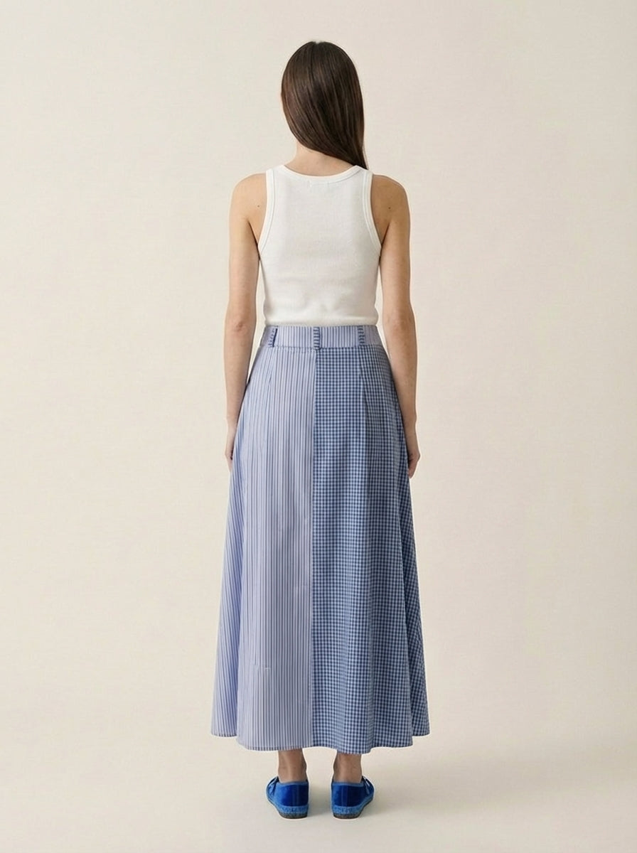 Stripped & chequered  baby blue skirt