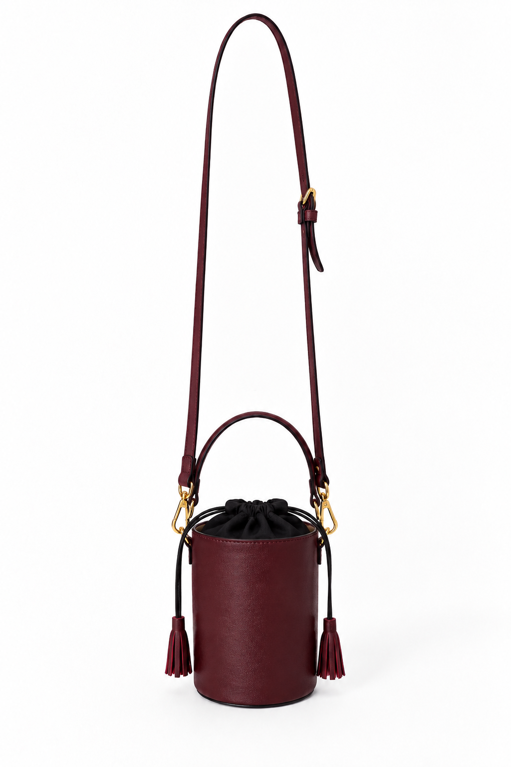 Burgundy leather bucket bag