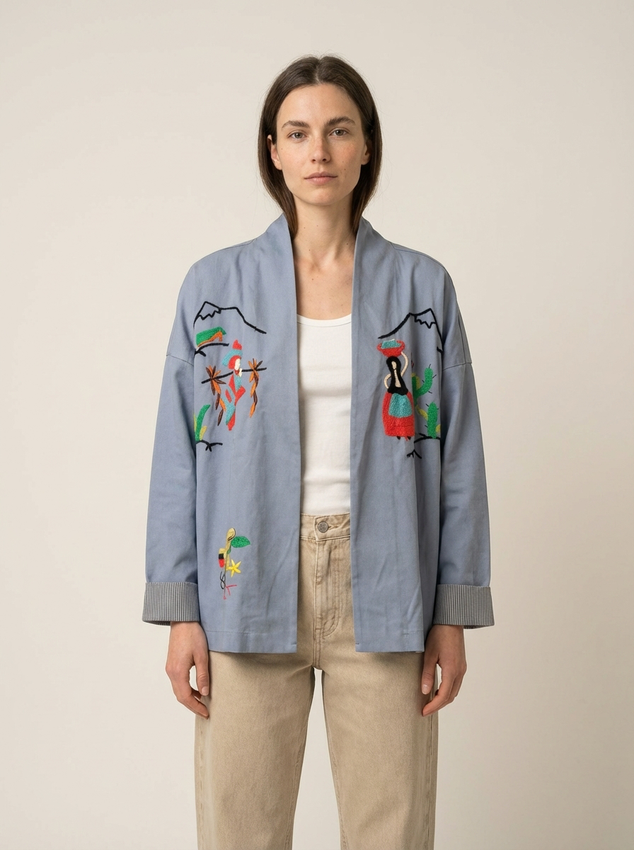 Baby Blue Ethnic Emnroidered Jacket