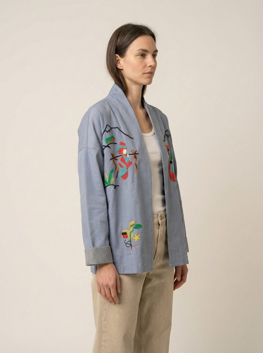 Baby Blue Ethnic Emnroidered Jacket