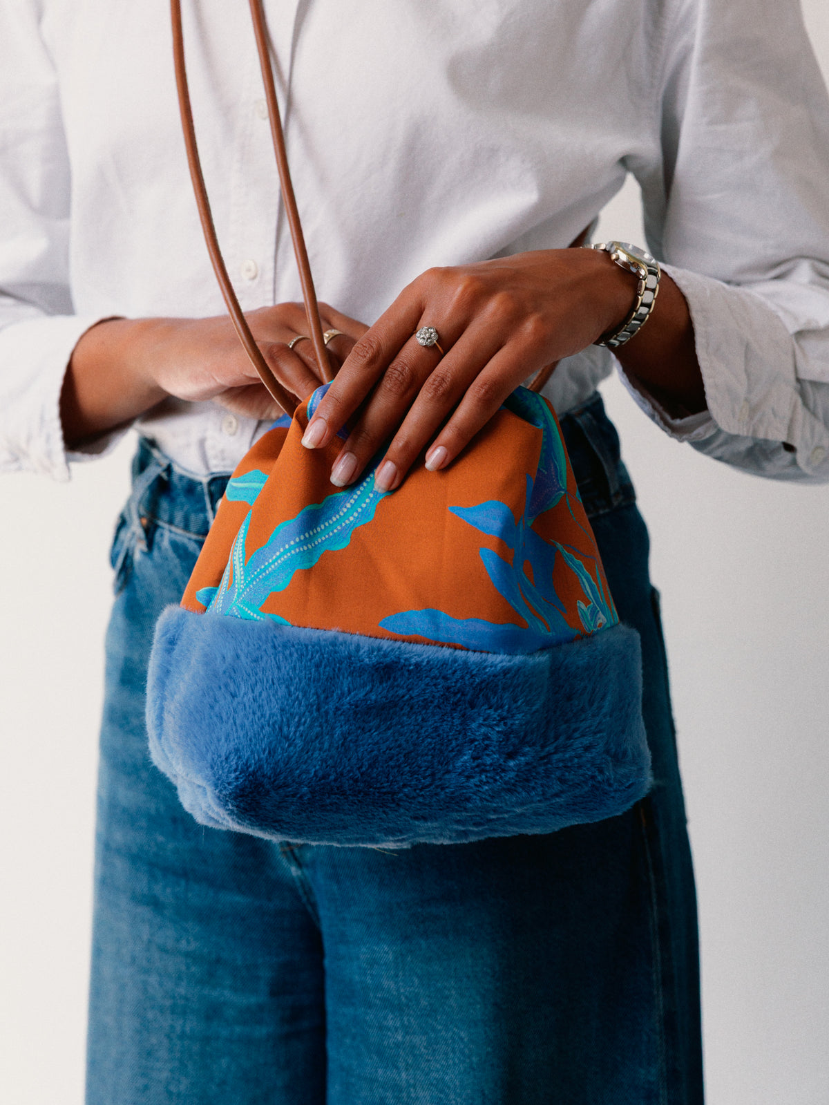 Fern Toffee Sky Silk Cross Body Bag