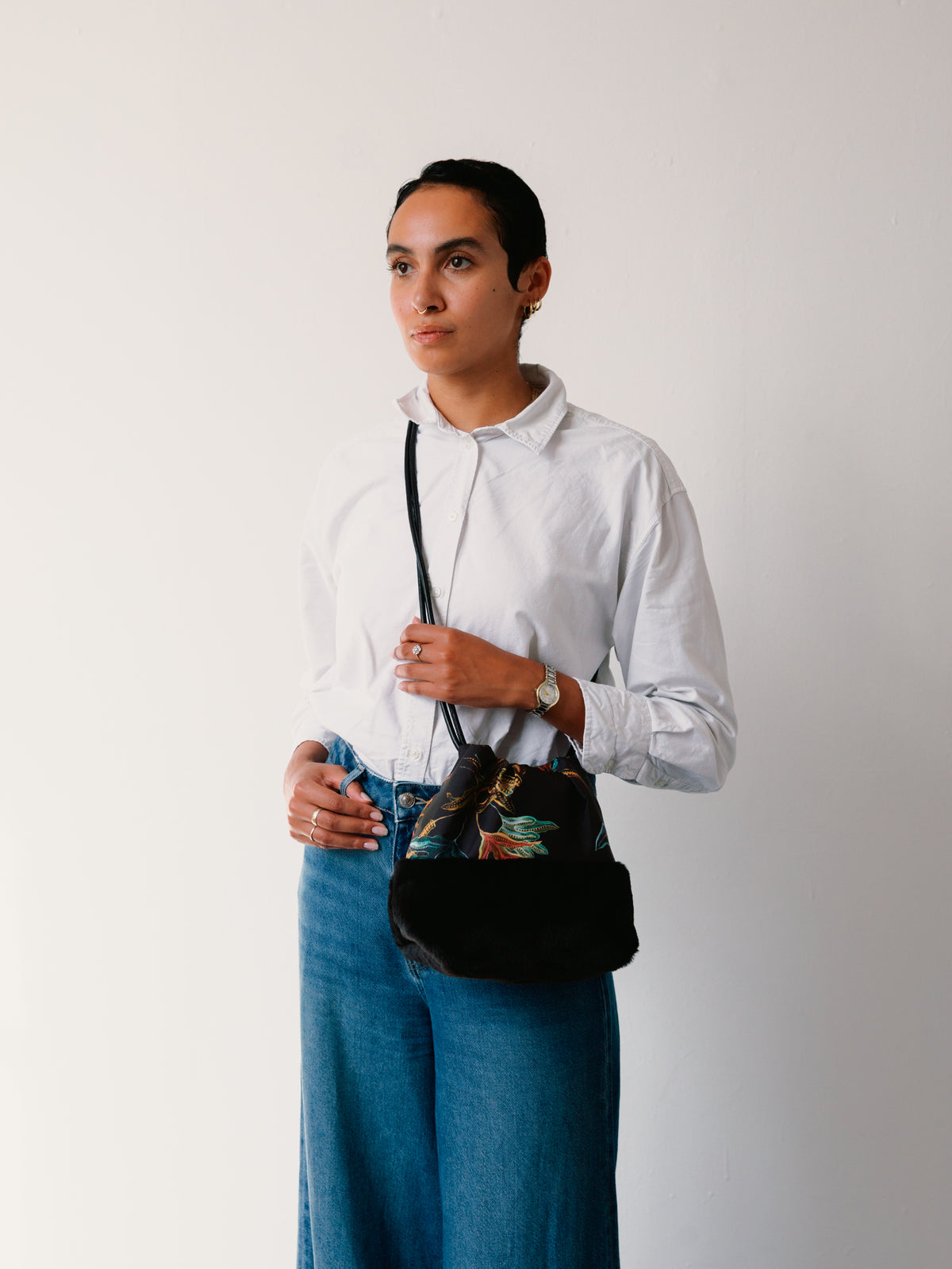 Fern Black Silk Cross Body Bag