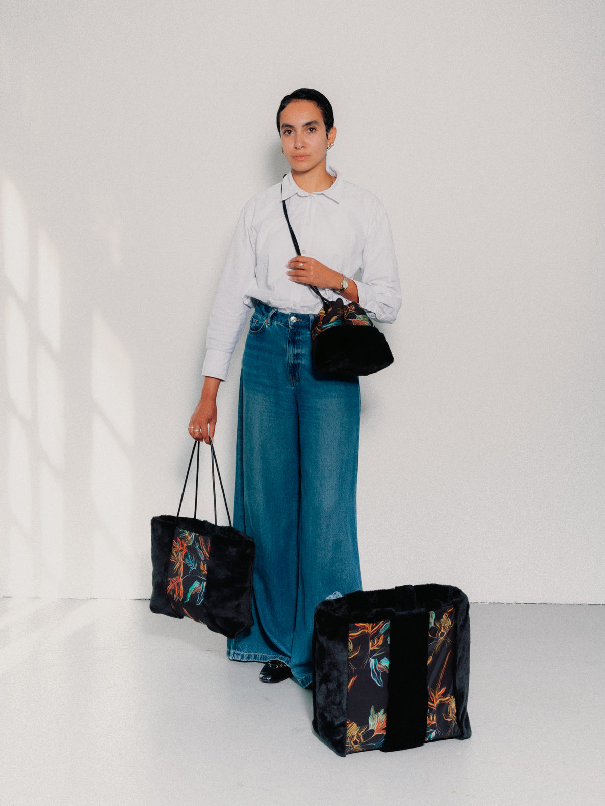 Fern Black Silk Cross Body Bag