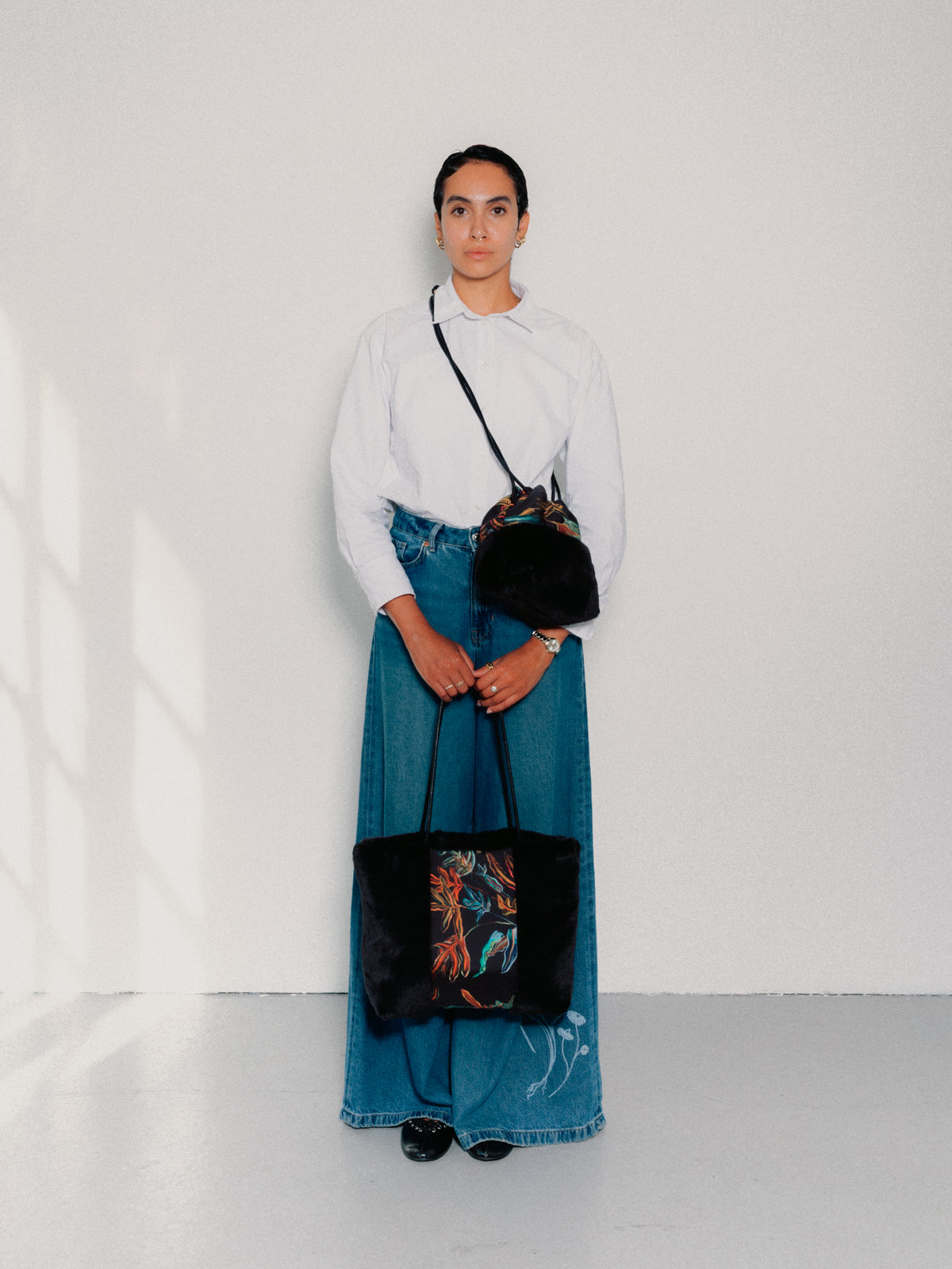 Fern Black Silk Tote Bag