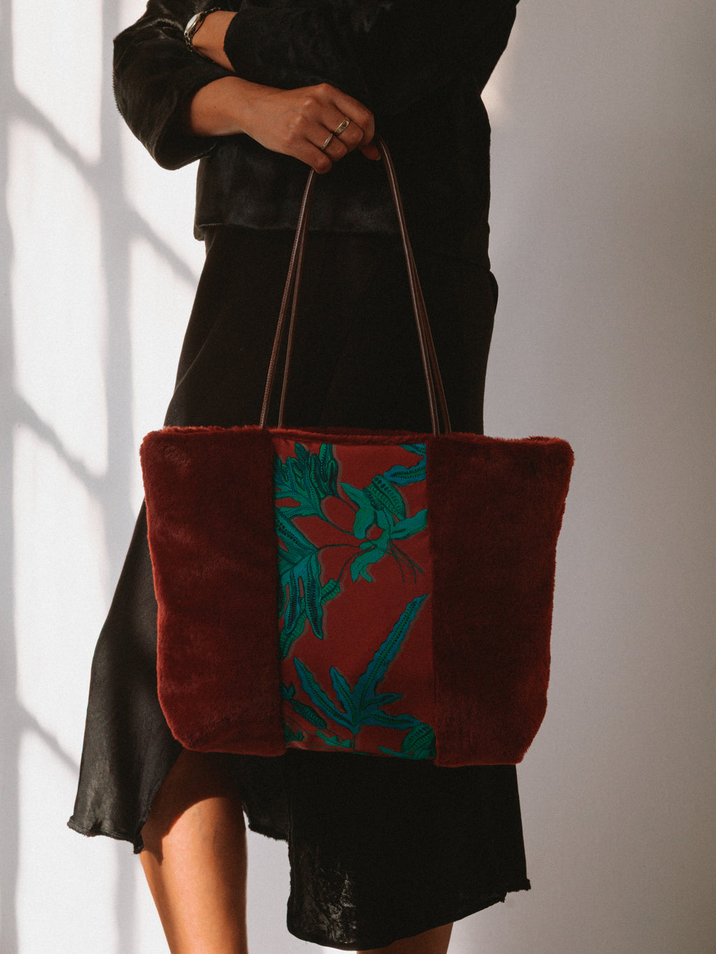 Fern Bordeaux Silk Tote Bag