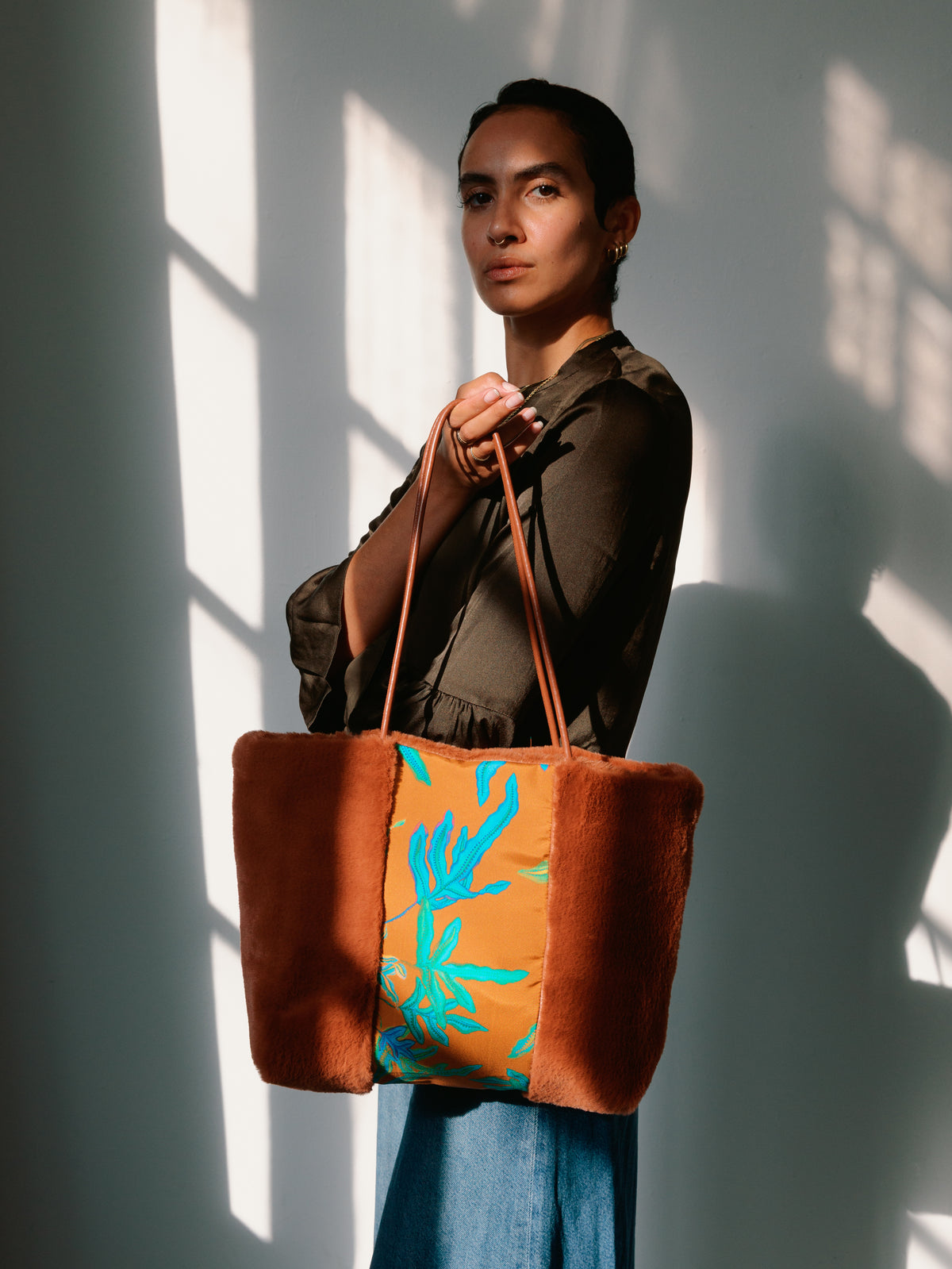 Fern Toffee Silk Tote Bag