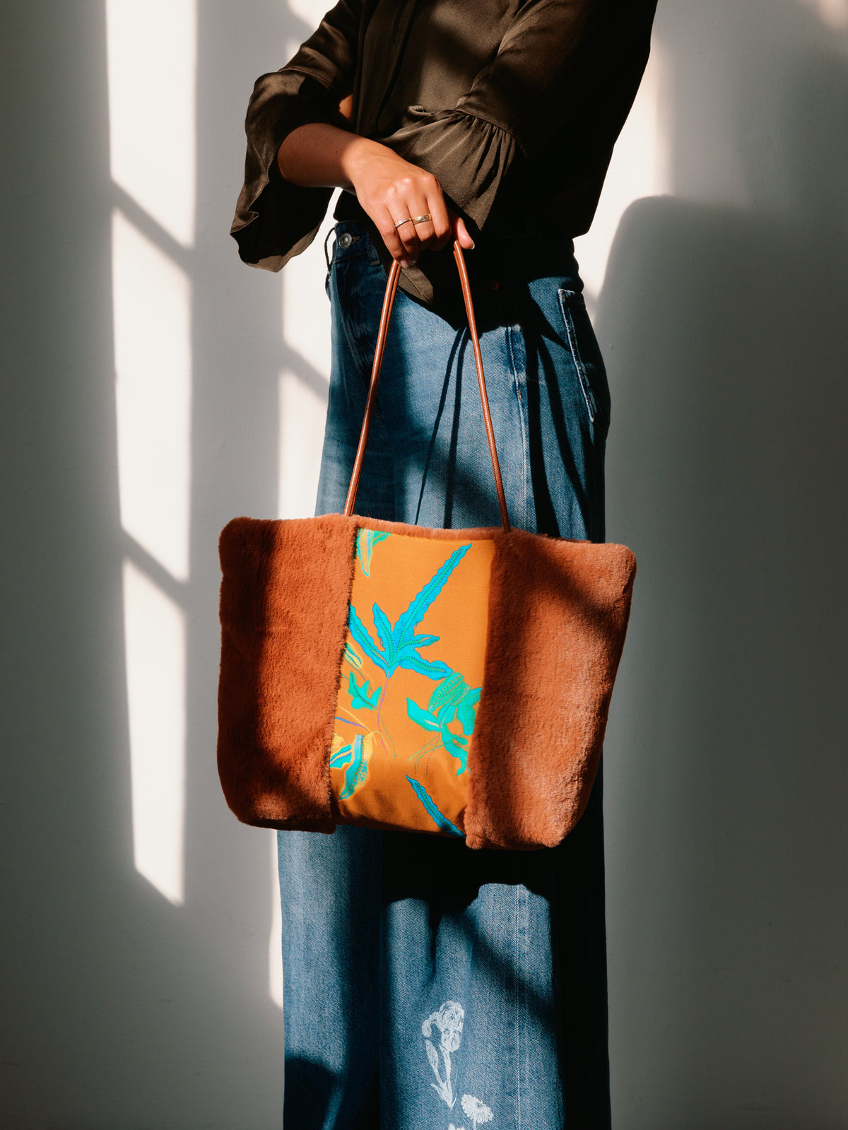 Fern Toffee Silk Tote Bag