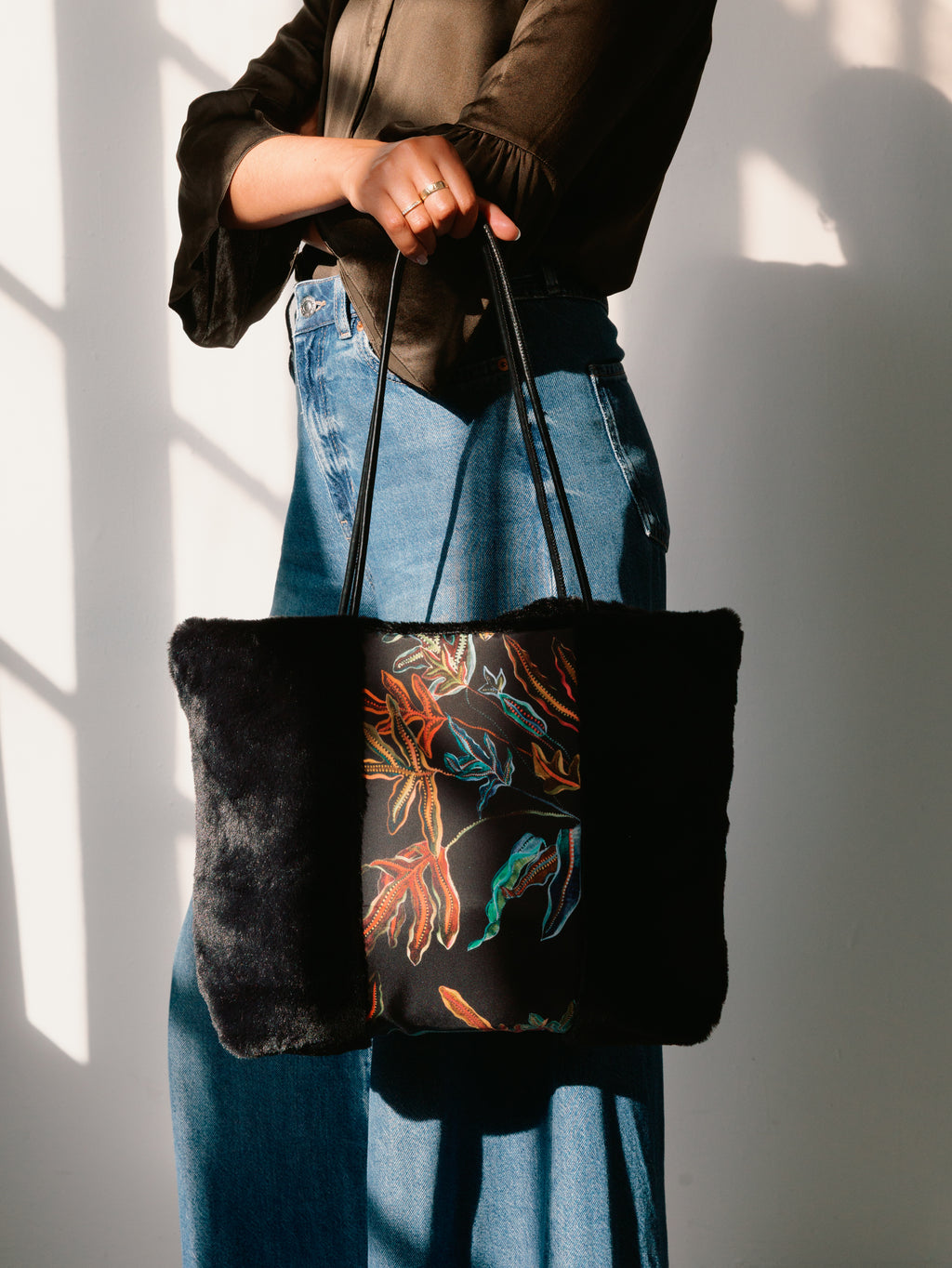 Fern Black Silk Tote Bag