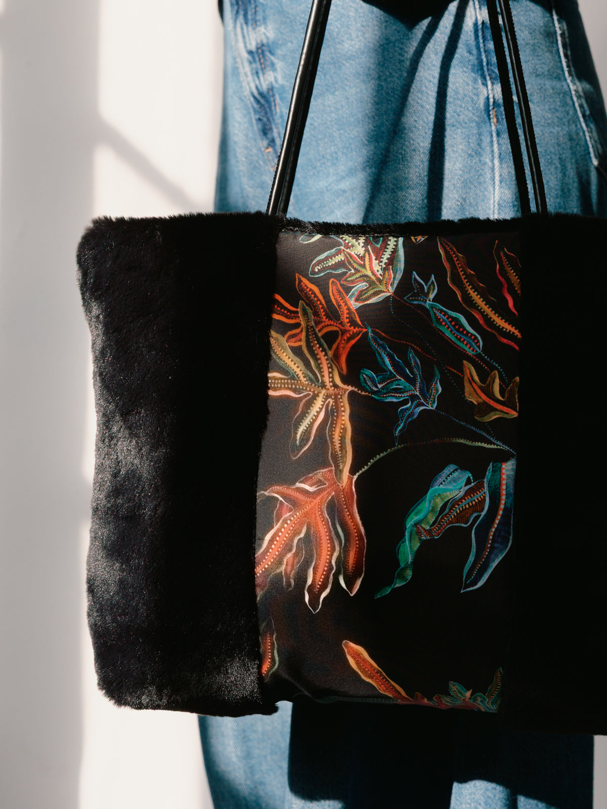 Fern Black Silk Tote Bag