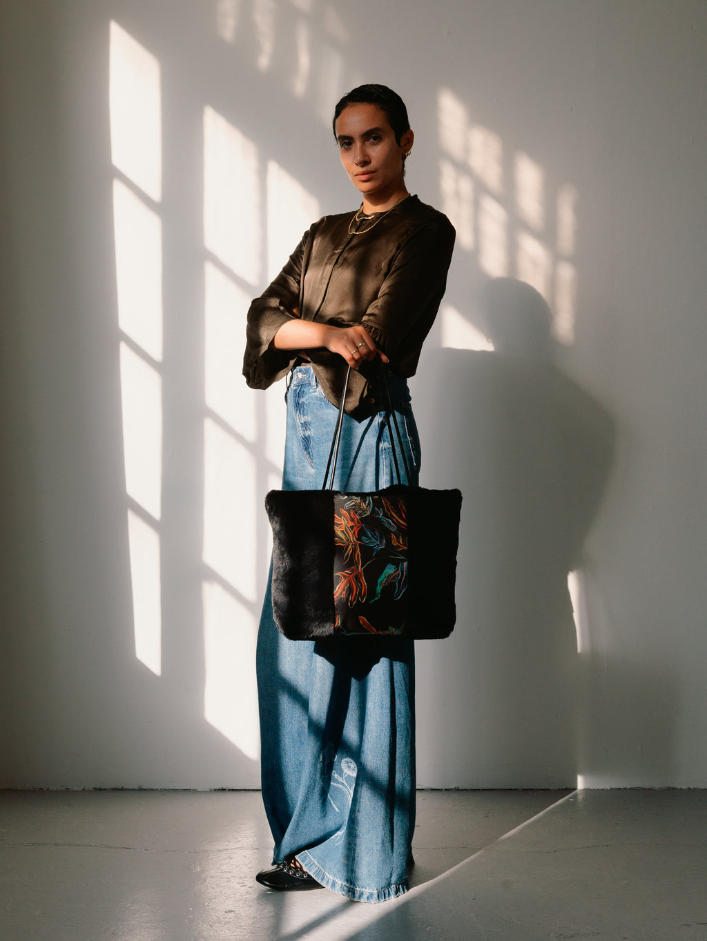 Fern Black Silk Tote Bag