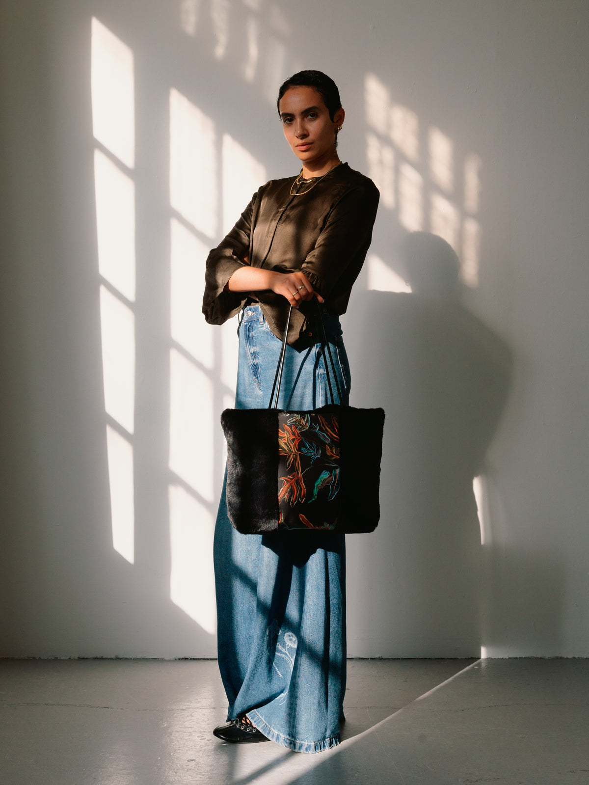Fern Black Silk Tote Bag