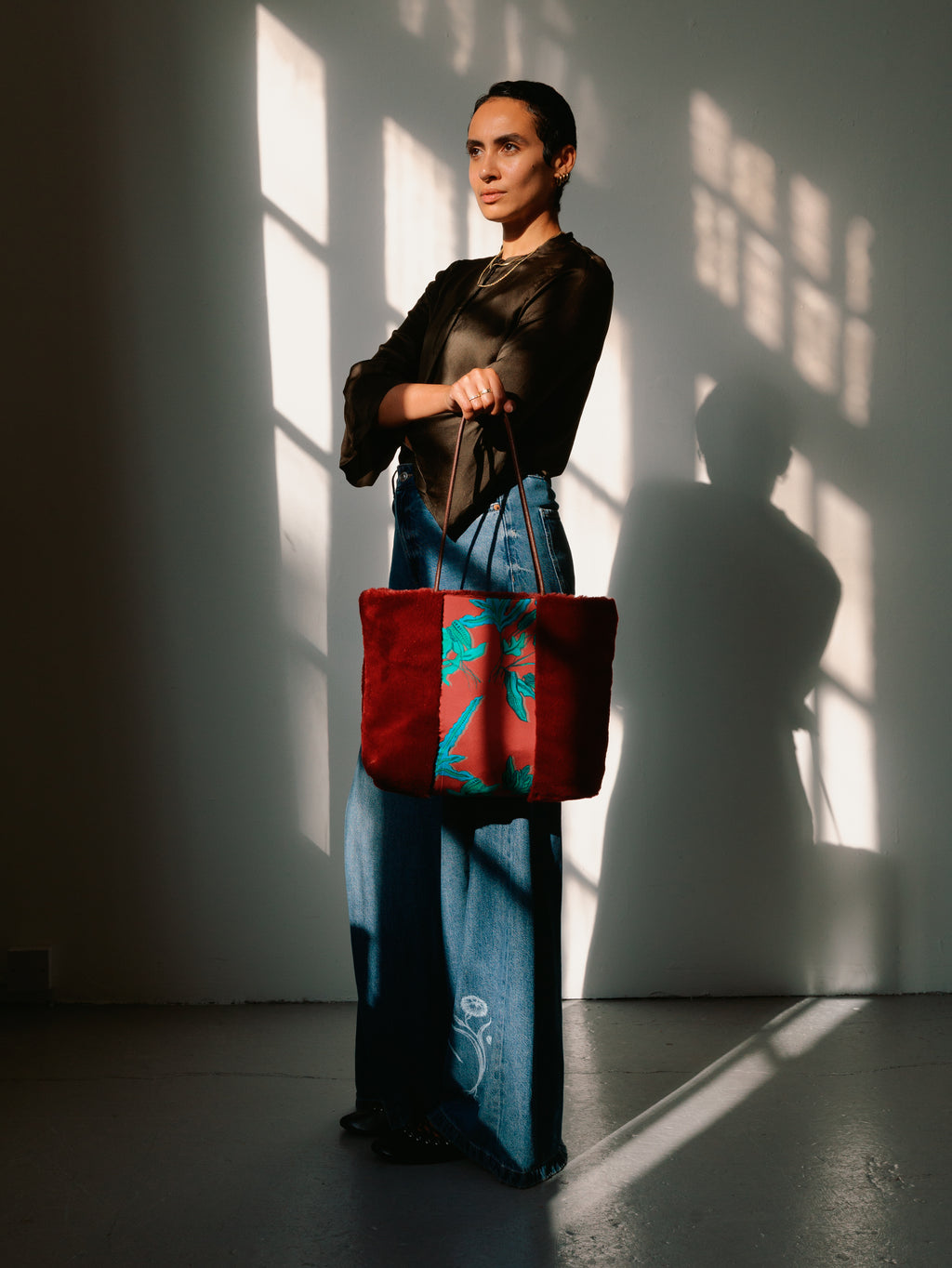 Fern Bordeaux Silk Tote Bag