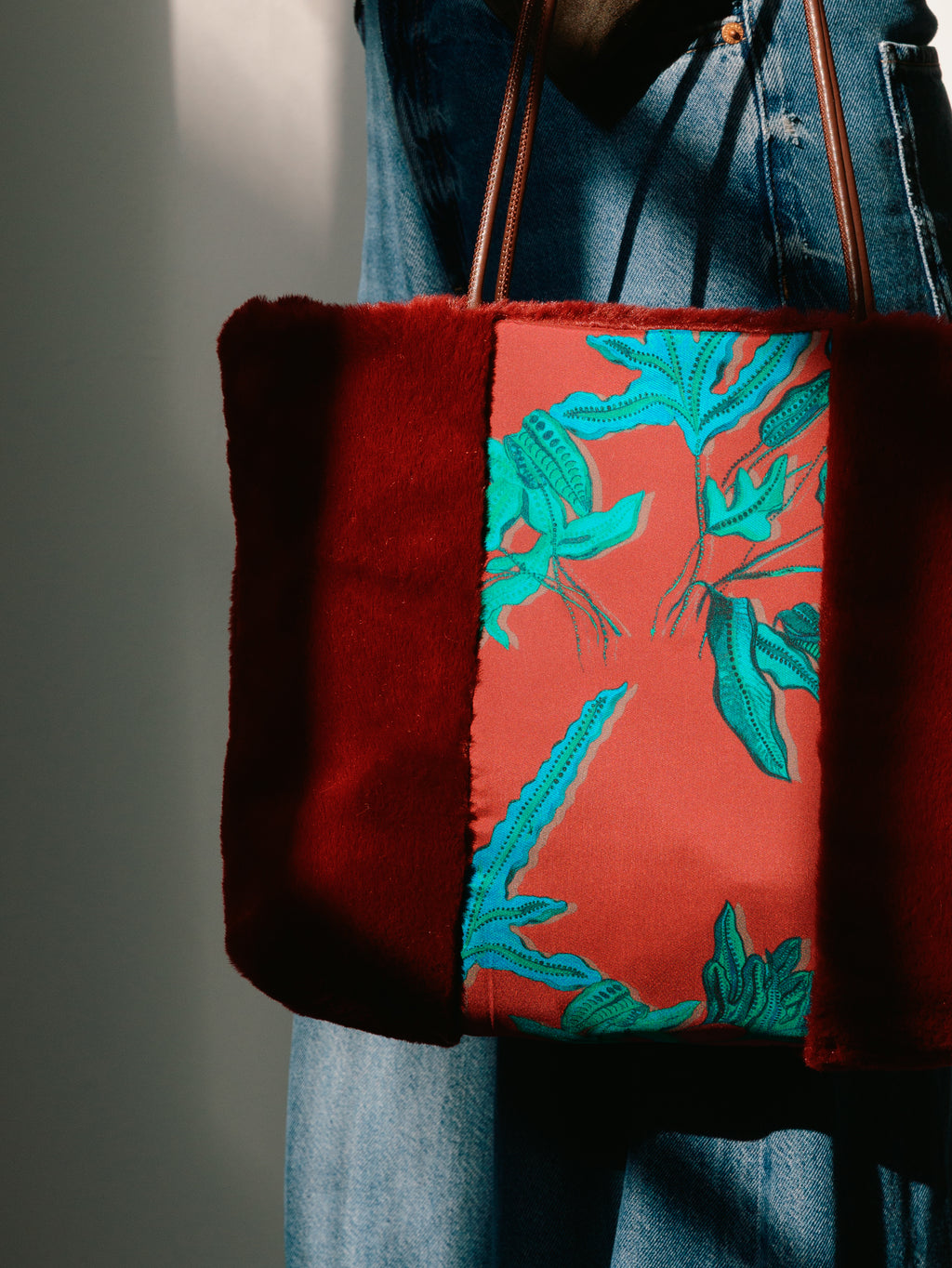 Fern Bordeaux Silk Tote Bag