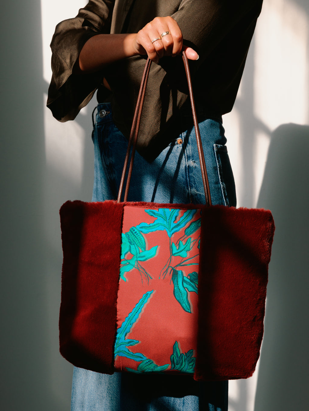 Fern Bordeaux Silk Tote Bag