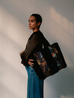 Fern Black Silk Large Tote Bag