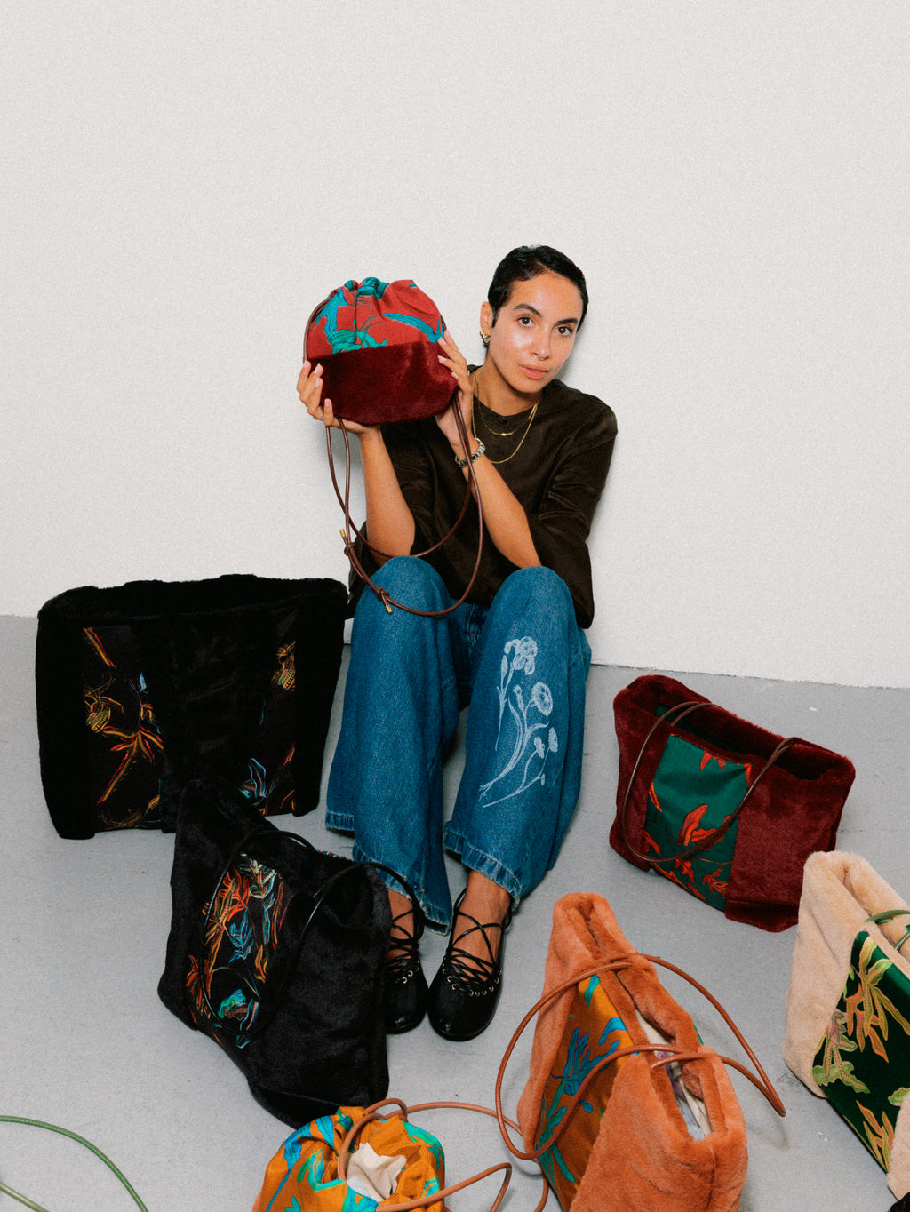 Fern Black Silk Large Tote Bag