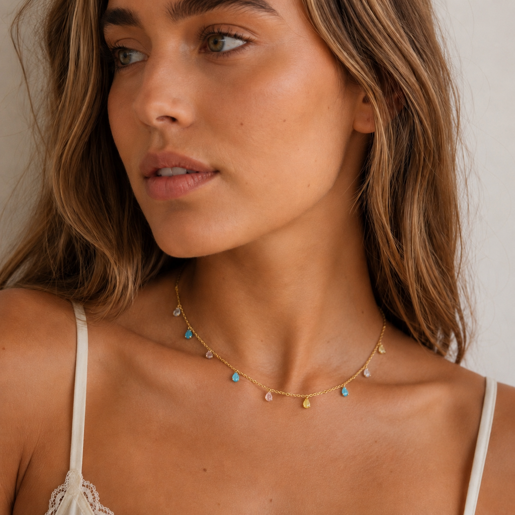 Chain Necklace Colorful Crystal Drops