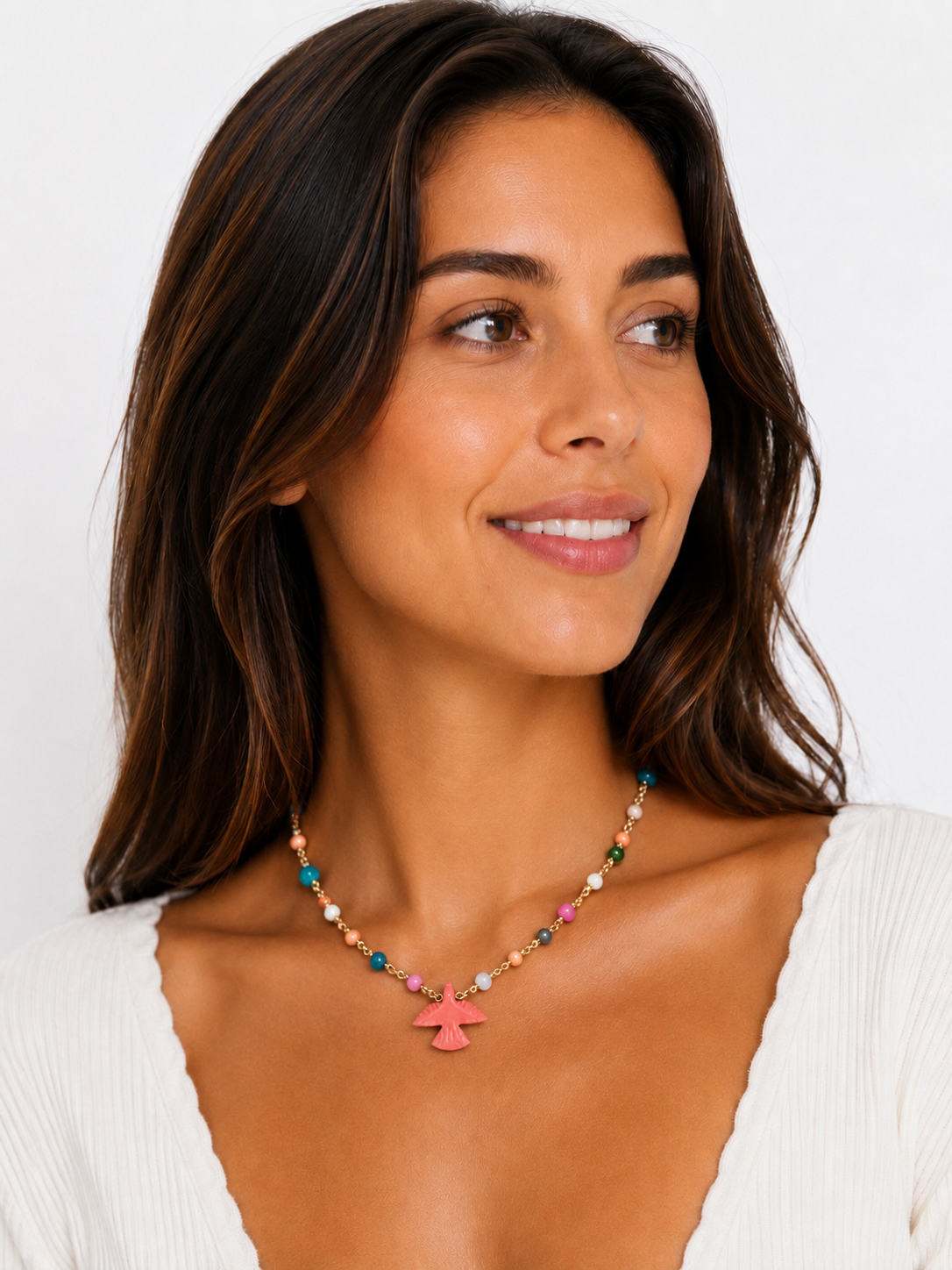 Pink Beaded Eagle Neckace