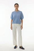 Baby Blue Wool top with Embroidered Neckline
