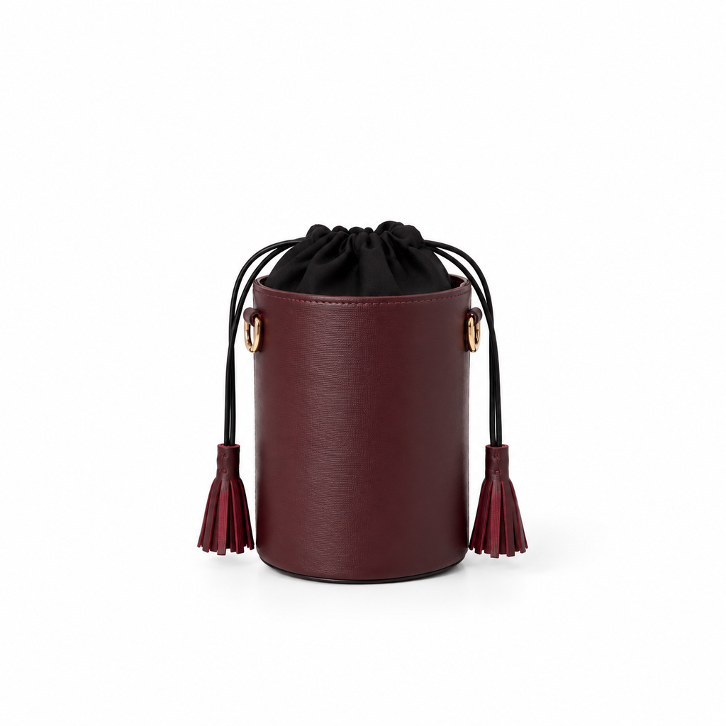 Burgundy leather bucket bag