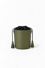 Olive leather bucket bag