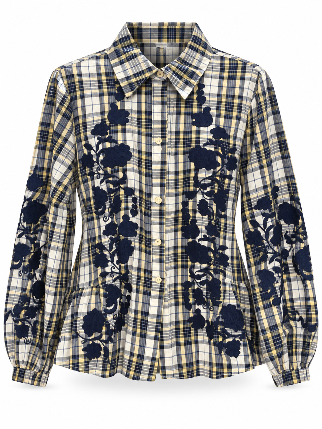 Chequered Shirt Emroidered Flowers and Ruffles