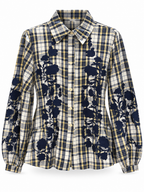 Chequered Shirt Emroidered Flowers and Ruffles