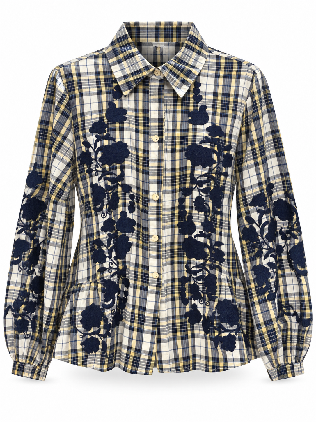 Chequered Shirt Emroidered Flowers and Ruffles
