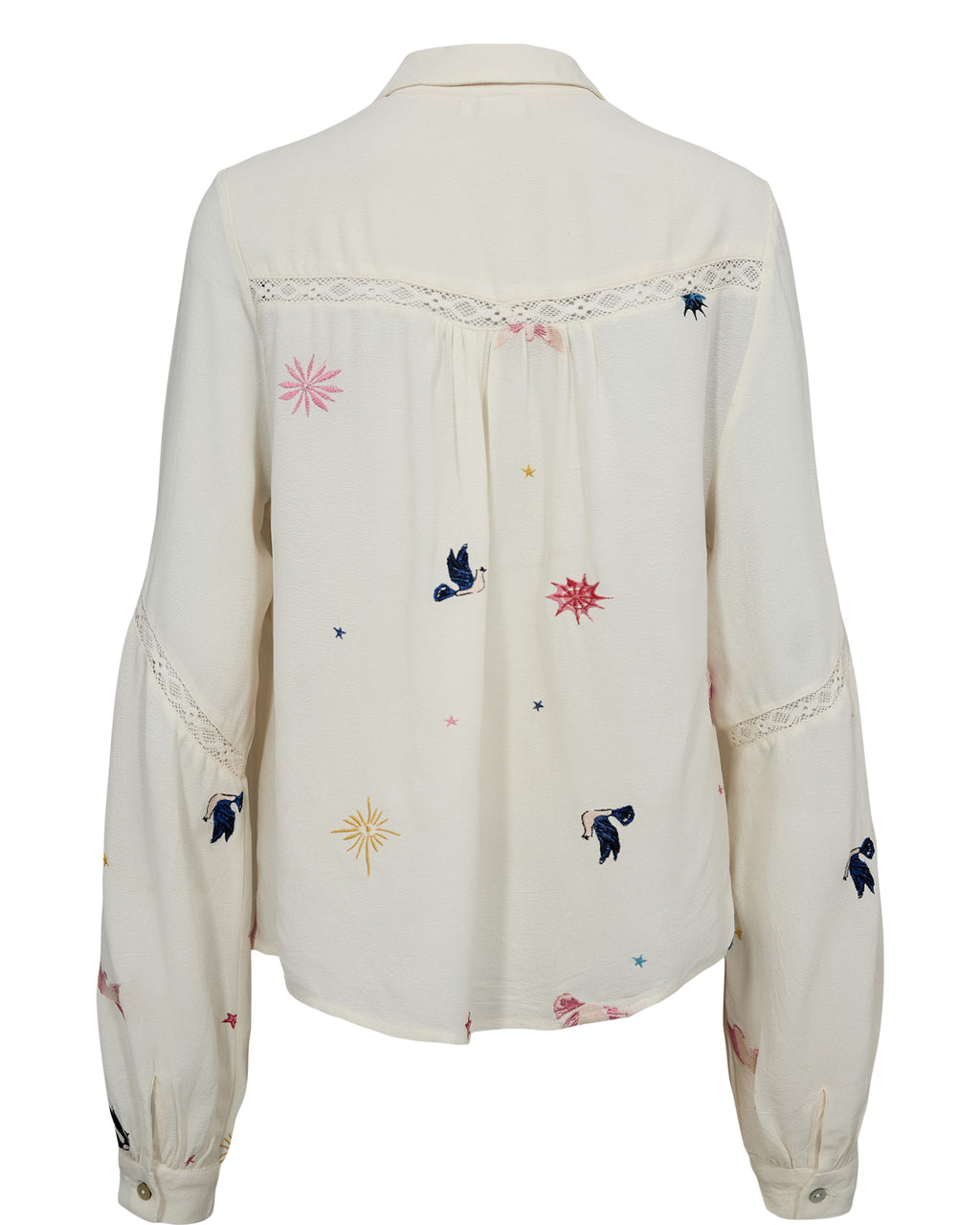 White shirt with colorful embroidery on a white background