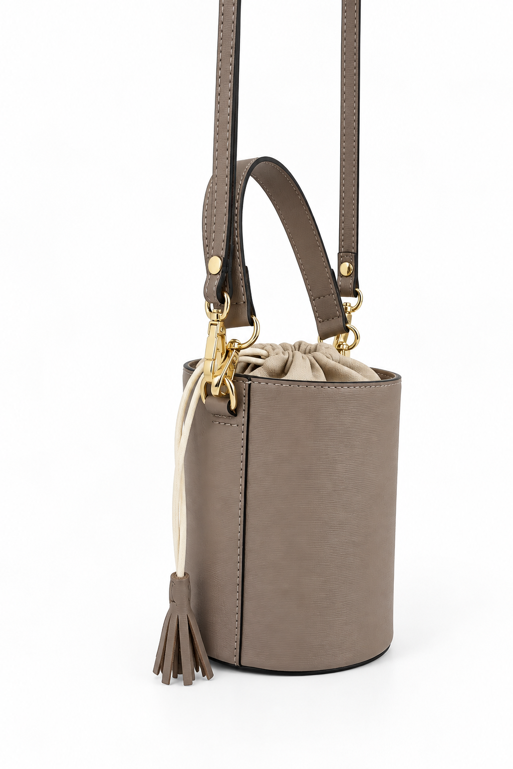Taupe leather bucket bag