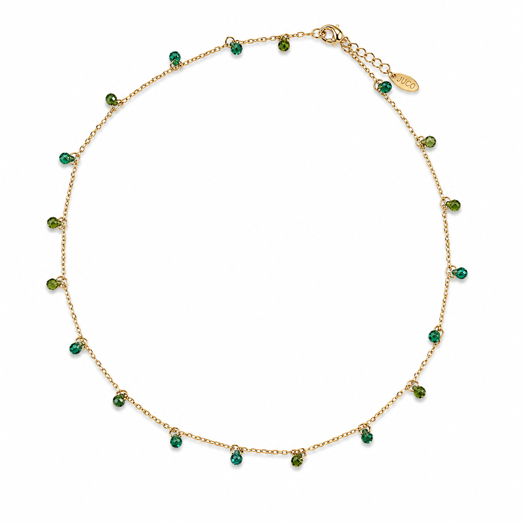 Chain Necklace Green Crystal Drops